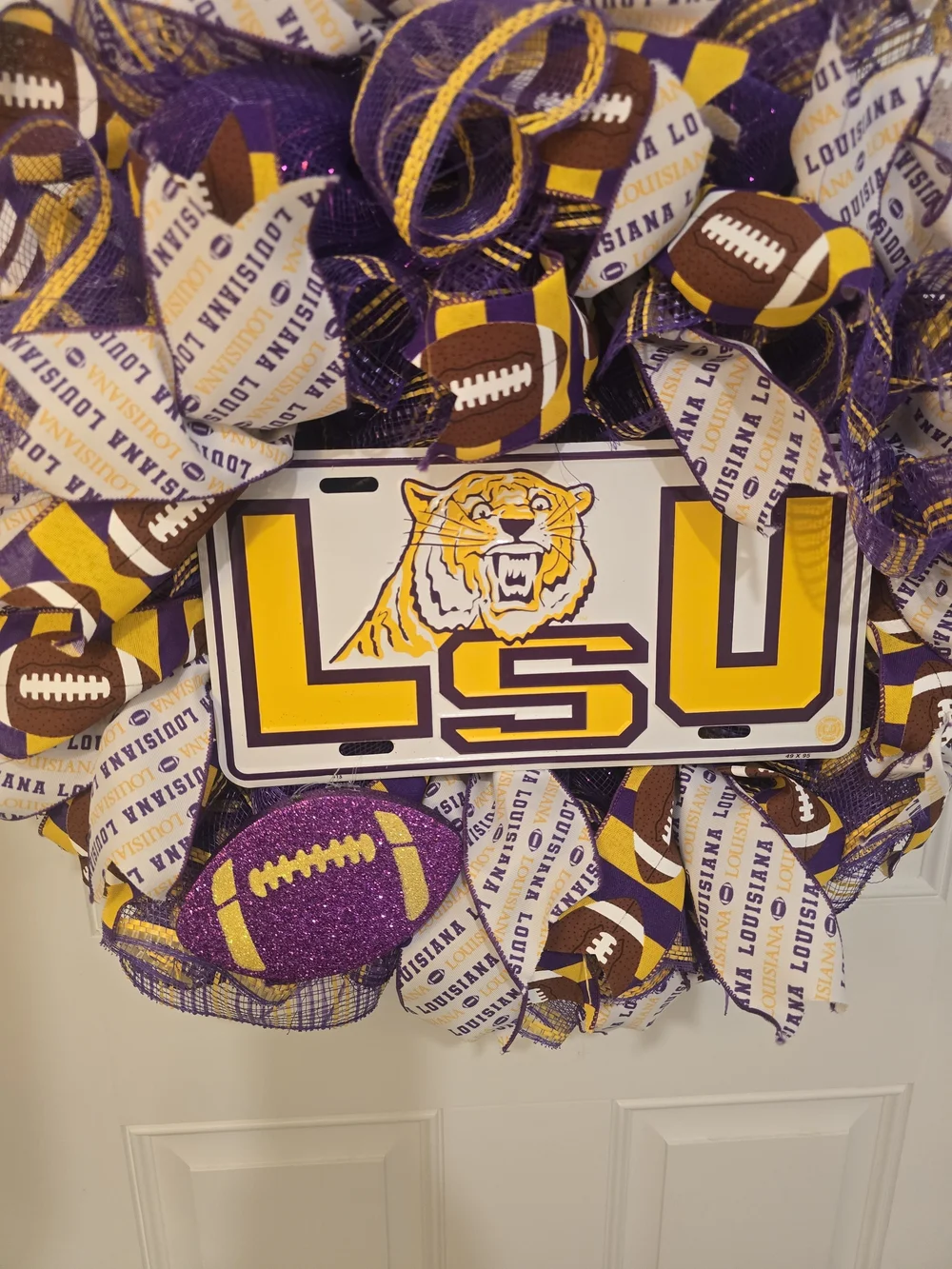 LSU Tigers Decorative Door Wreath - Purple & Gold Football